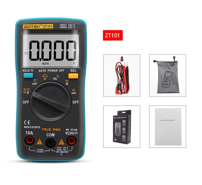 ZOYI ZT101 Mini Digital Multimeter 6000 Counts AC/DC Ammeter Voltmeter
